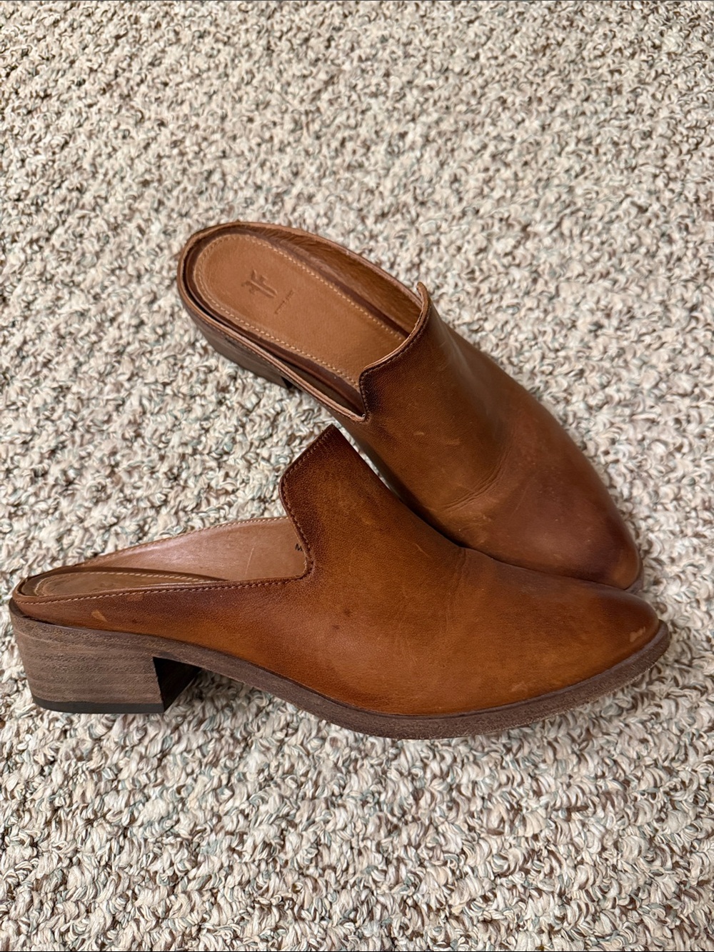Frye Tan Brown Leather Slip-On Mule Heels